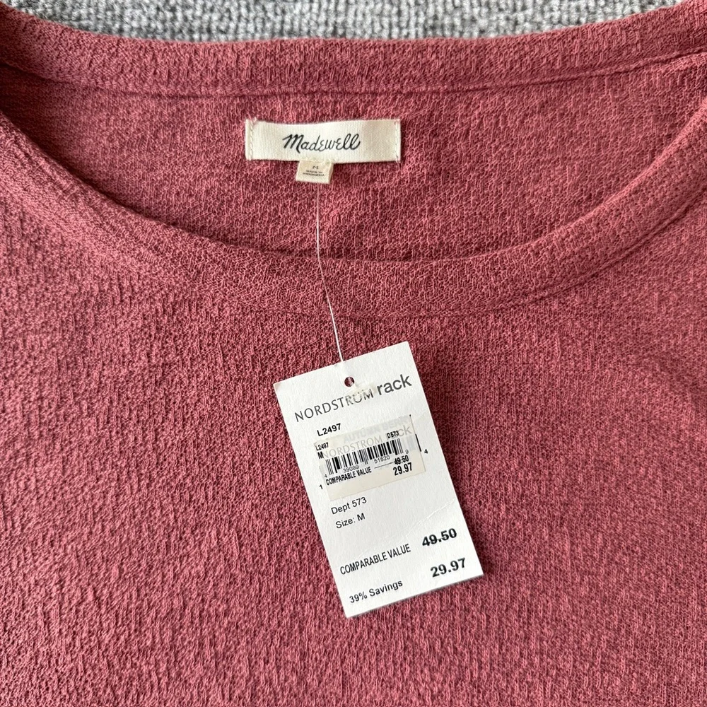 NWT Madewell Women's Medium Smocked Bell Sleeve Ruffled Bottom Dusty Rose - Picture 2 of 5
